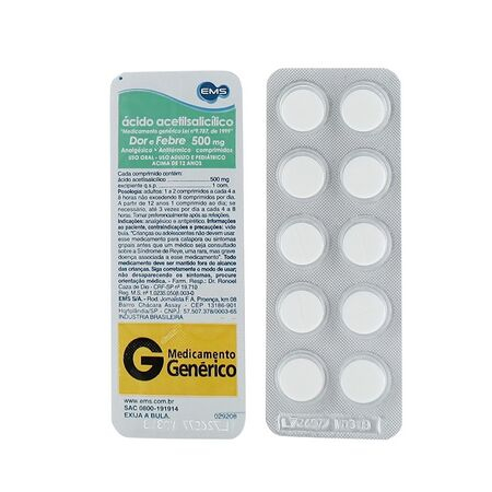 imagem do produto Acido Acetilsalicilico 100mg Infantil 10 Comprimidos Ems