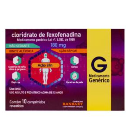 imagem do produto Cloridrato de Fexofenadina 180mg 10 Comprimidos Ranbaxy