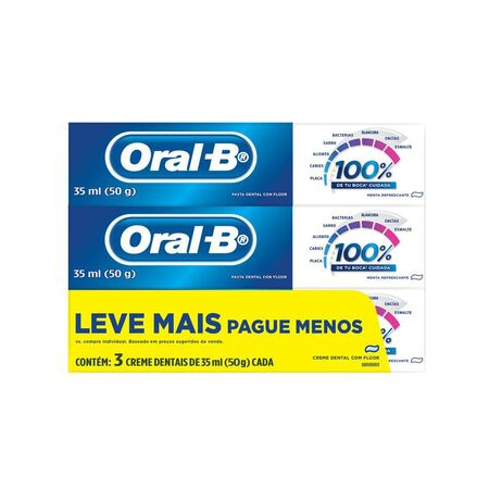 imagem do produto Creme Dental Oral B 100% 50g Menta 3 Unidades