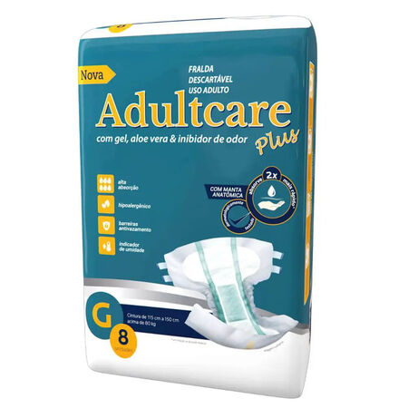 imagem do produto Fralda Adultcare Plus G 8 Unidades