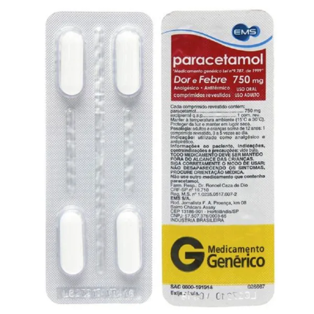 imagem do produto Paracetamol 750mg 4 Comprimidos Ems