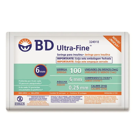 imagem do produto Seringa Bd U.fine Insul 100 Ui X 6 Mm C/ 10un