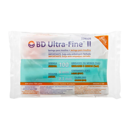 imagem do produto Seringa Bd Ultra Fine Insulina 100 Ui X 8 Mm C/ 10un